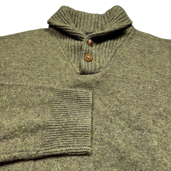 J Crew Sweater Mens XL Merino Wool Shawl Collar Knit Henley Preppy‎ Casual Green - Picture 1 of 7